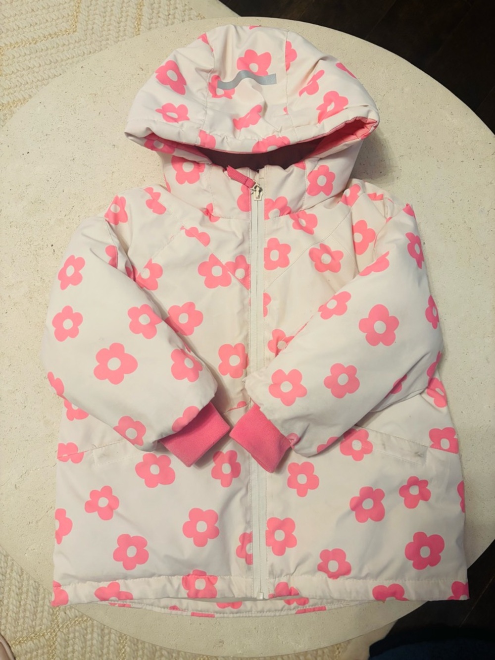 ZARA Girls' Pink Flower Puffer Jacket